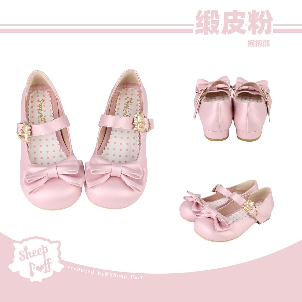 Hug the bear, satin puLolita versatile cute single shoes