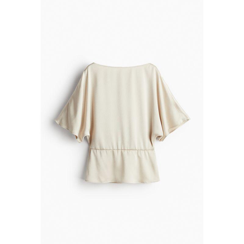 

HM Women s Shirt Seersucker Belt Autumn Loose Temperament Waist Trimming Short-Sleeved Ruffle Top 1221652 Light Beige 170/116A