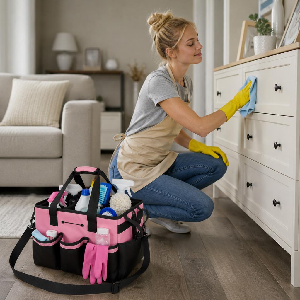 Scatola porta attrezzi per la pulizia Zaino per la pulizia delle spalle Borsa organizer portatile con più scomparti per uso domestico e commerciale