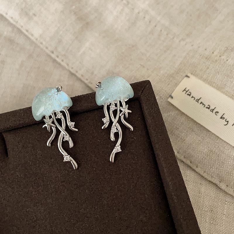 Fresh Blue Star Jellyfish Earrings - Unique, Fashionable, Elegant, Versatile Studs for Women