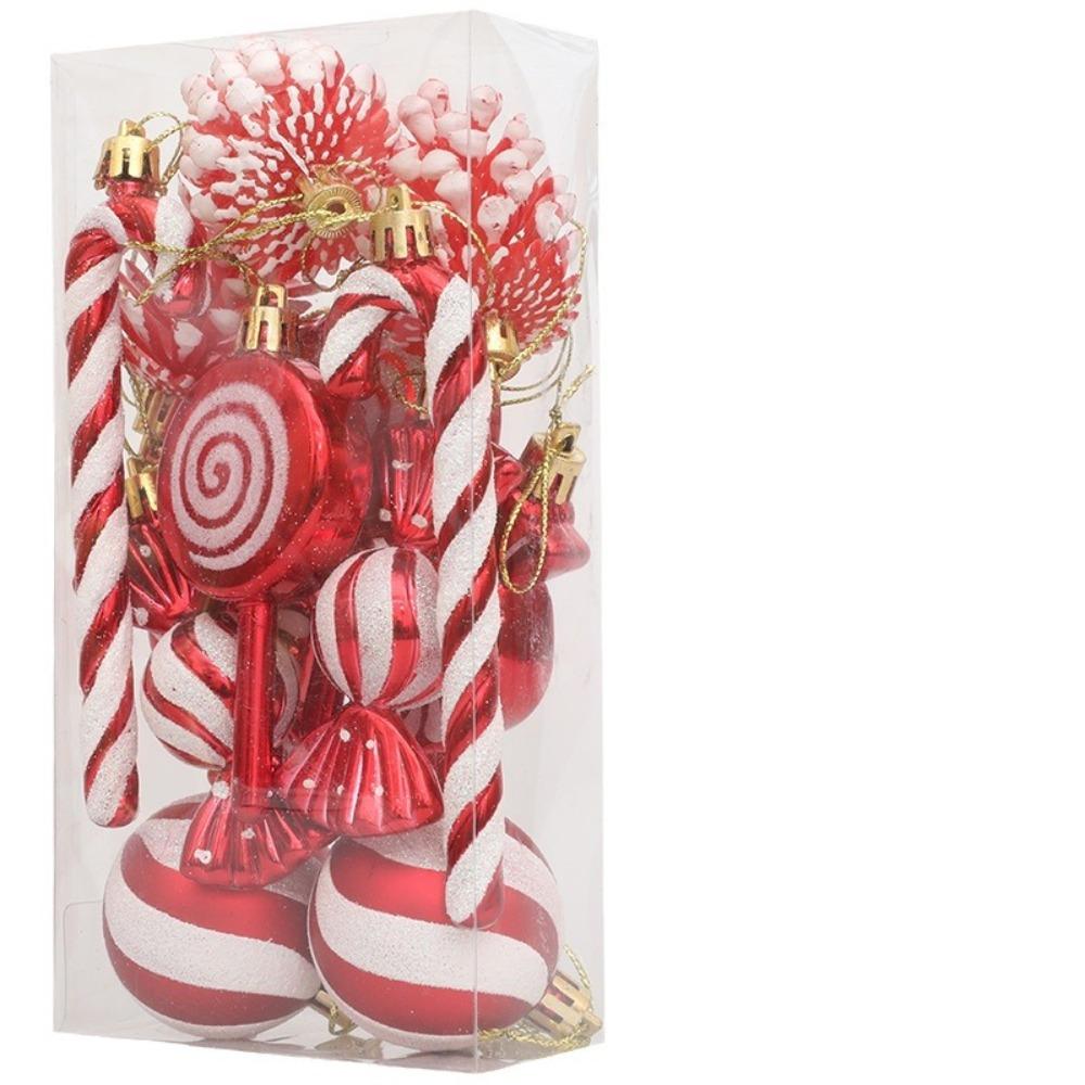 Christmas decoration set of 13, including crutches, candies, lollipops, pine cones, painted Christmas balls, Christmas tree ornaments