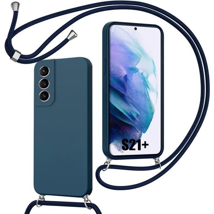 Coque - BOOLING - pour Samsung Galaxy S21+ - Silicone Antichoc - Cordon Ajustable - Bleu Navy