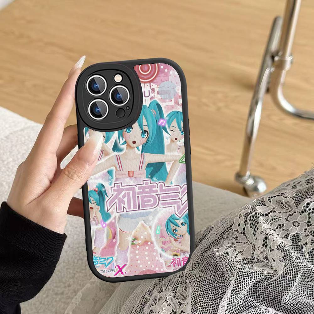 Kawaii H-Hatsune Miku Phone Case For IPhone 16 15 14 13 12 11 Pro Max Plus Leather Soft Cover