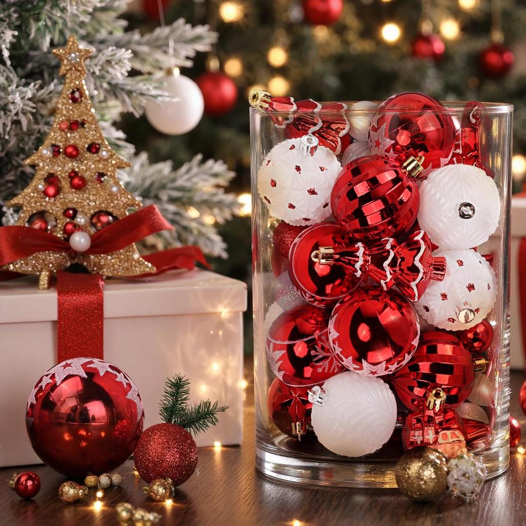 42 Pcs Various Styles of Christmas Ball Ornaments, Shatterproof Christmas Balls for Holiday Xmas Tree Decor, Hanging Ornament for Indoor Decoration