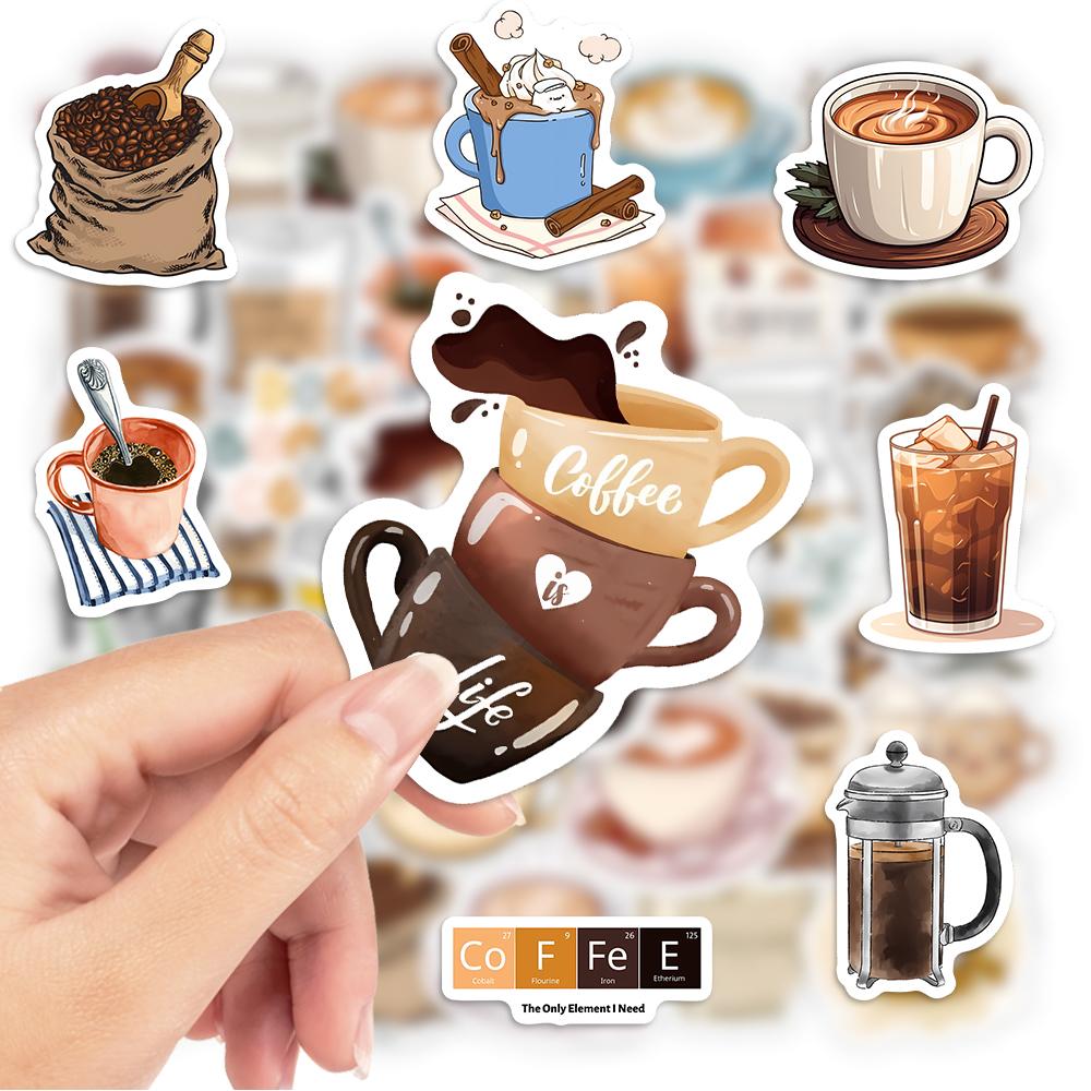 Watercolor Illustration Coffee Stickers DIY Kids Toy Gift Decal for Phones Laptops Cup Luggage Waterproof Latte Mugs Collections