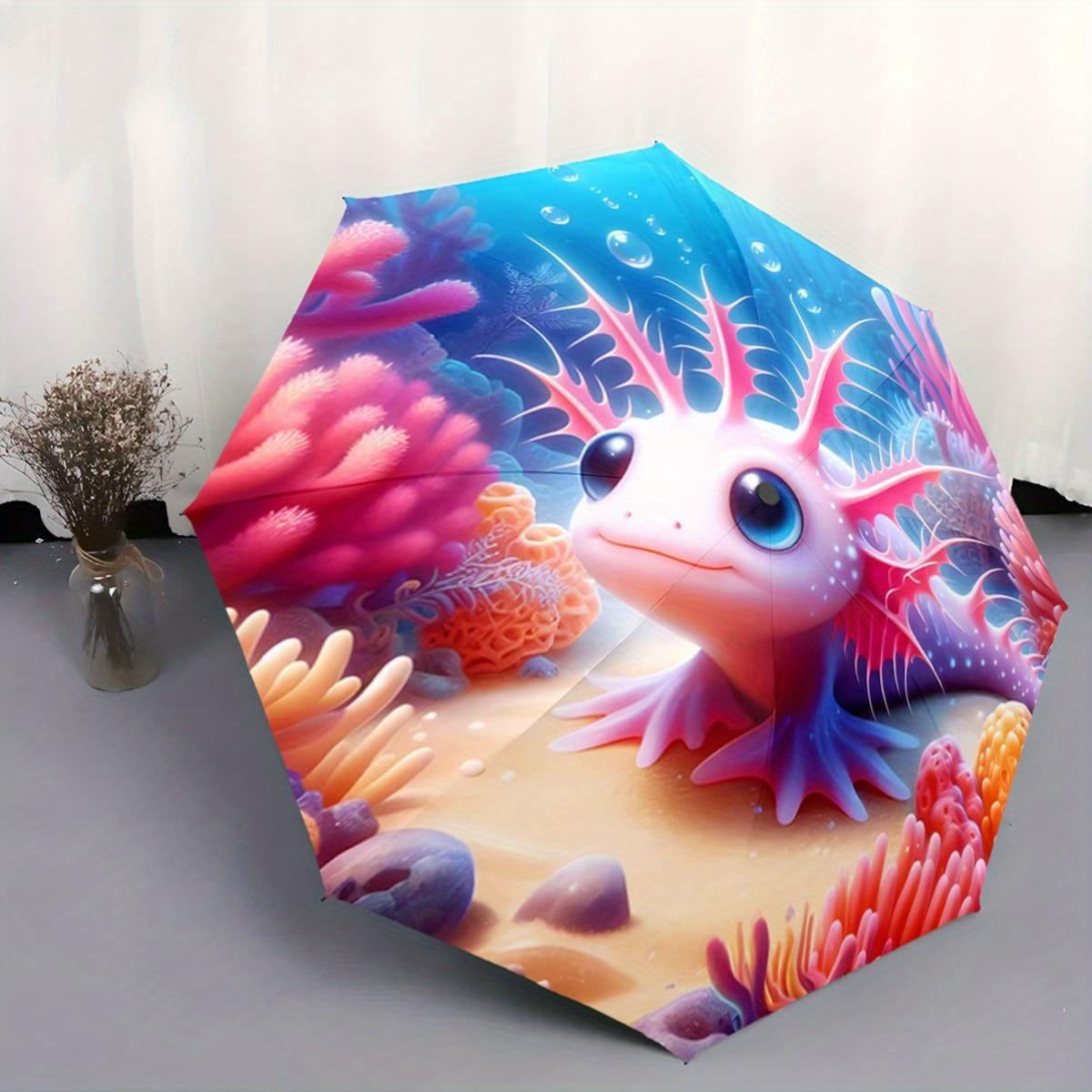 

Automatic Open/Close Umbrella with Cute Axolotl (Mexican Walking Fish) - Compact Folding Umbrella, Portable Travel Umbrella wi (as the picture,iron&8K)