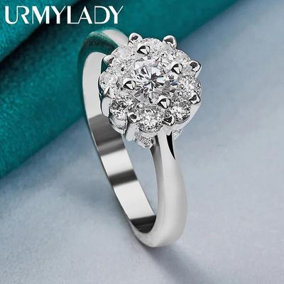 URMYLADY 925 Ayar Gümüş Çiçek Zirkon 7-10 # Yüzük Kadınlar Için Moda Düğün Parti Charm Takı