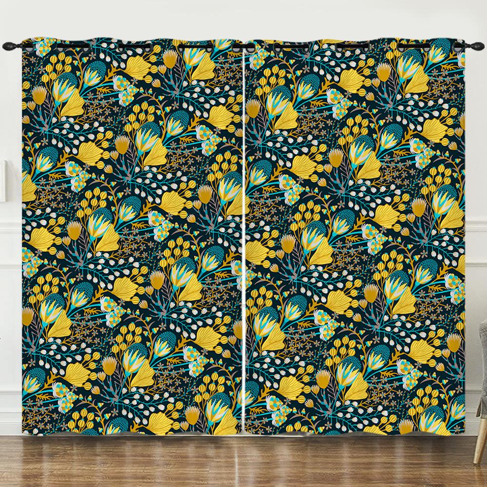 Curtain Flower Simple Full Screen Flower 3D Digital Printing Blackout Curtain Punching