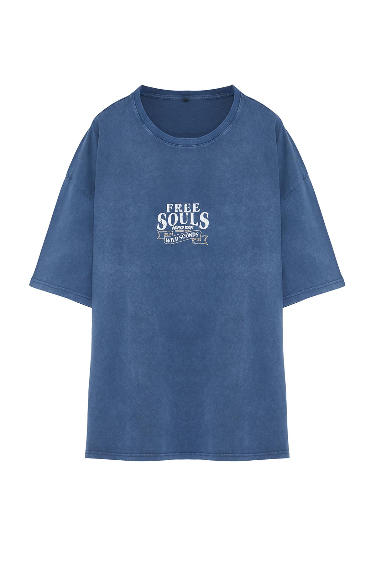 

Мужская модная новая футболка большого размера плюс футболка большого размера индиго оверсайз с широким вырезом и эффектом стирки, футболка из 100% хлопка с принтом