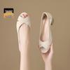 ZHR Women's Elegant Leather Peep-Toe Block Heel Sandals KM53