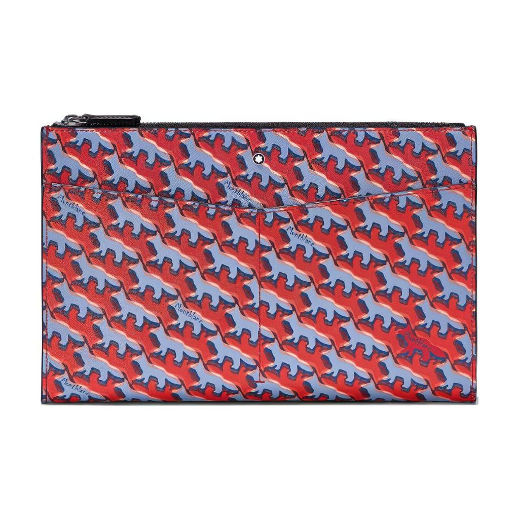Montblanc X Maison Kitsuné Collaboration Capsule Collection All Over Print Leather Clutch Men clutch Orange 129016