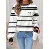 Womens Casual Striped Print Hoodie-Free Sweatshirt Loose Fit Round Neck Long Sleeve Top 2025