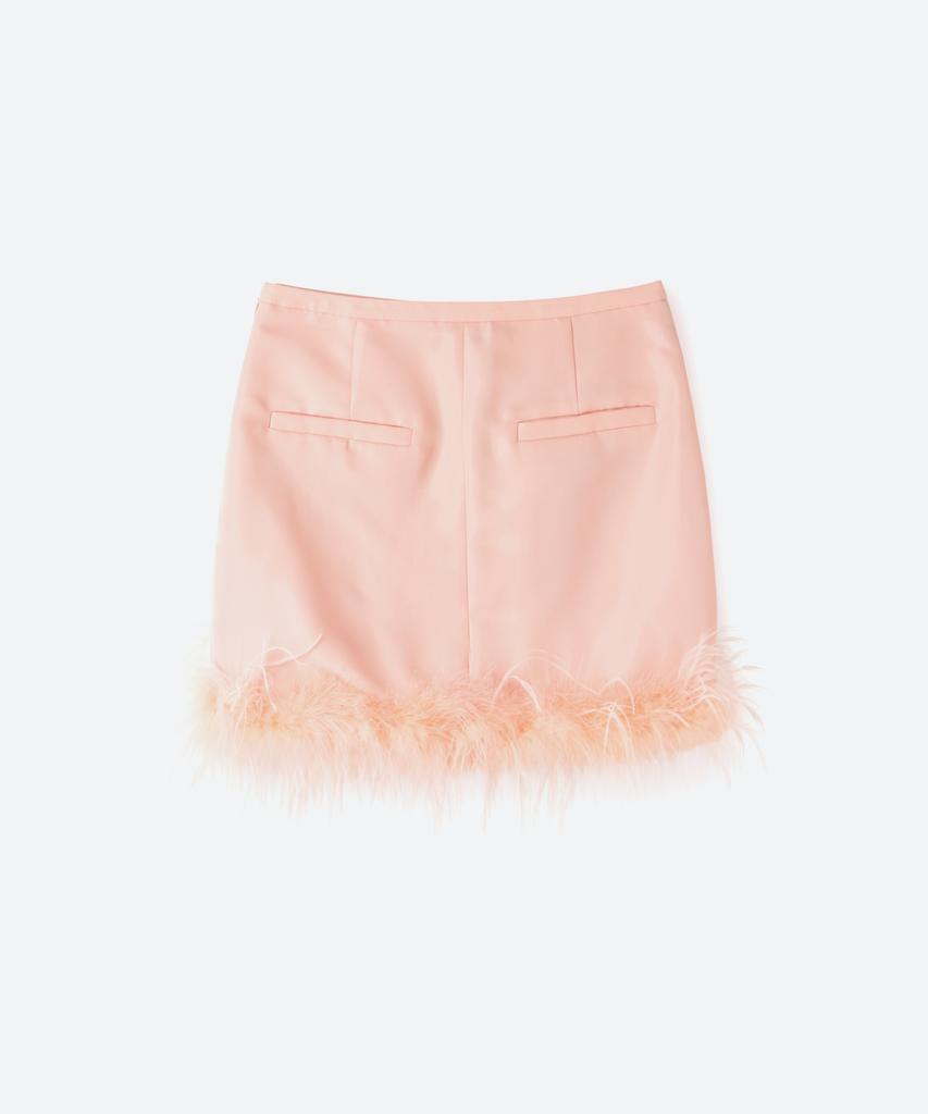 Moon Sun Ostrich Hair Mini Skirt / Flamingo