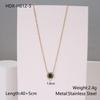Emerald-Inlaid Zircon Stainless Steel Necklace, 18K Gold Plated, Retro INS Style, Light Luxury, Elegant Jewelry.