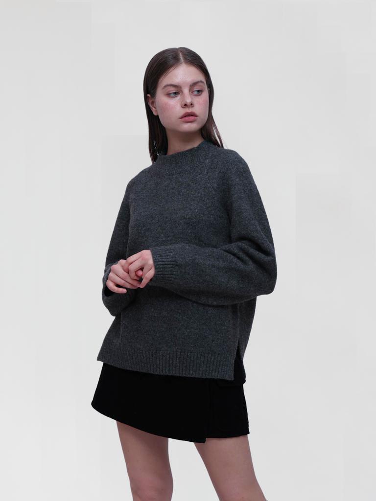 Kelidu Pullover Wool Mock Turtleneck Knit_Charcoal