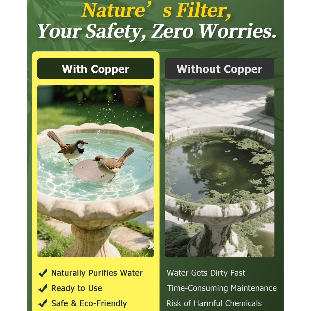 Triple-Point Support Mellbree Bird Bath Copper Disk 99.99% Pure Copper Physical Safe Clean Bird Bath Copper Disk