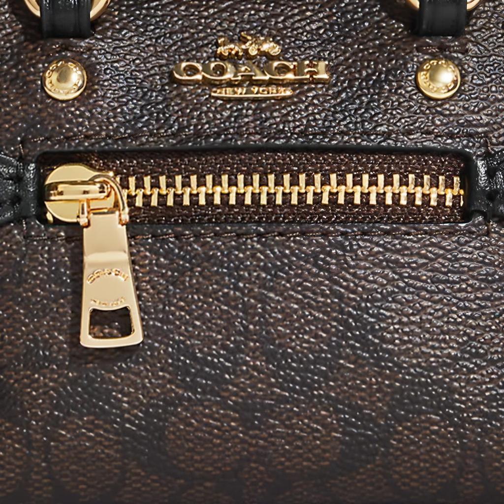 Coach Fermeture éclair de galerie Poche extérieure Porte-clés Toile enduite et cuir lisse Mini sac Sacs pour femmes Marron CC895-IMAA8