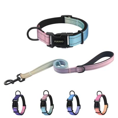 PUKAKO Dog Collar and Lead Dog Dog Large Night Soft Soft Set, Collar, Lead, Small, Medium, Dogs, Adjustable, Reflective, Stylish, Mesh, Breathable,