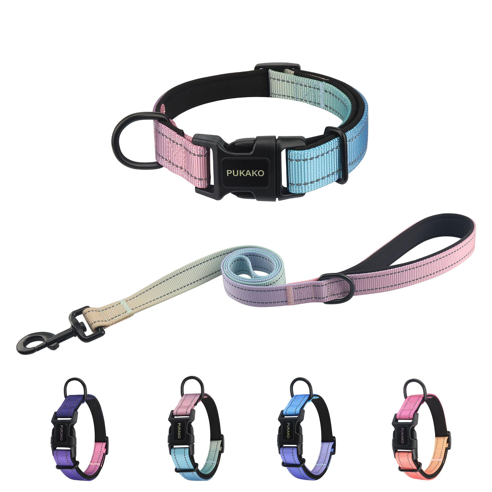 

PUKAKO Ошейник и поводок для собаки Собака Собака Большой Ночь Мягкий Мягкий Набор, Ошейник, Поводок, Маленький, Средний, Собаки, Регулируемый, Светоотражающий, Стильный, Сетчатый, Дышащий,