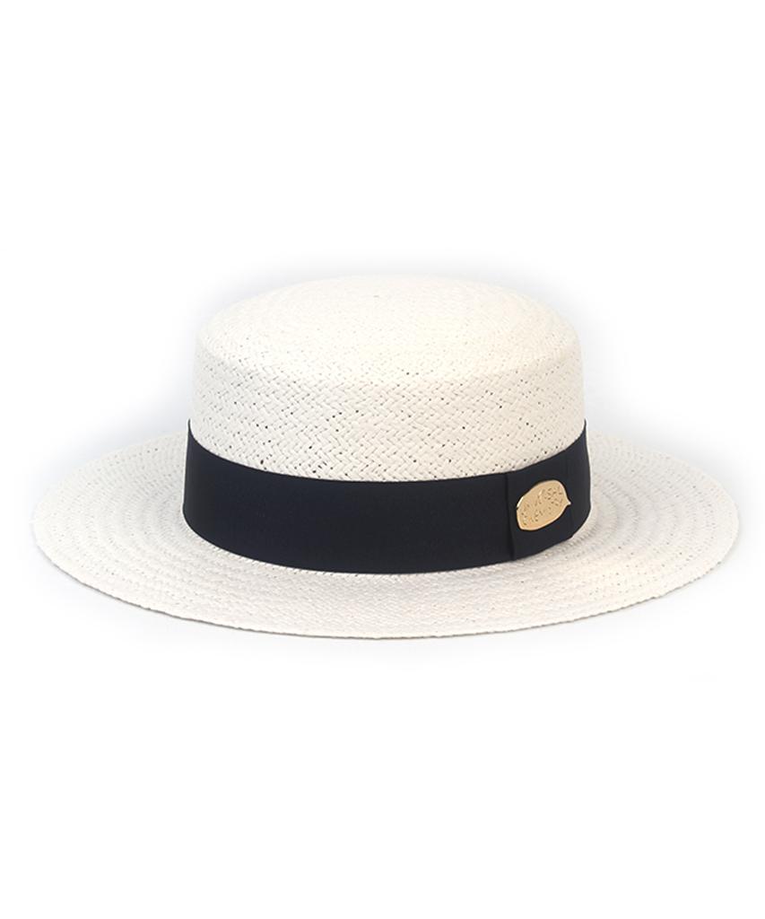 White Navy Line Panama Hat