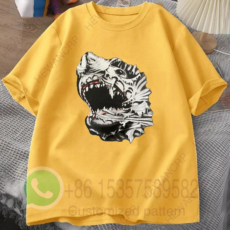 Scary Shark Mens Tshirt Summer Tracksiut Roundneck Pullovers Shortsleeved Tops Harajuku Cotton Sweatshirt Casual Streetwear