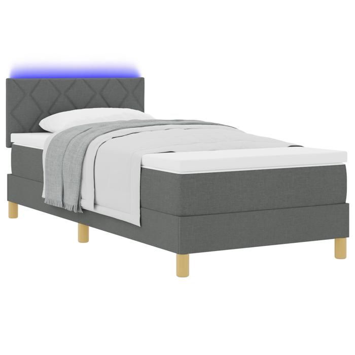 VidaXL Lit à ressort avec matelas &amp; LED Gris foncé 90x200 cm Tissu 3342486