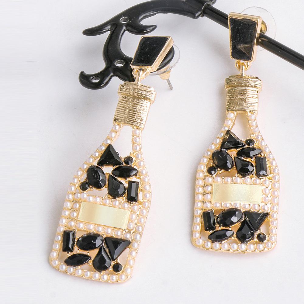 Pinkdudu Vintage Champagne Bottle Drop Earrings Fashion Alloy Inlaid Rhinestone Pearl Dangle Earrings for Women Jewelry PD610