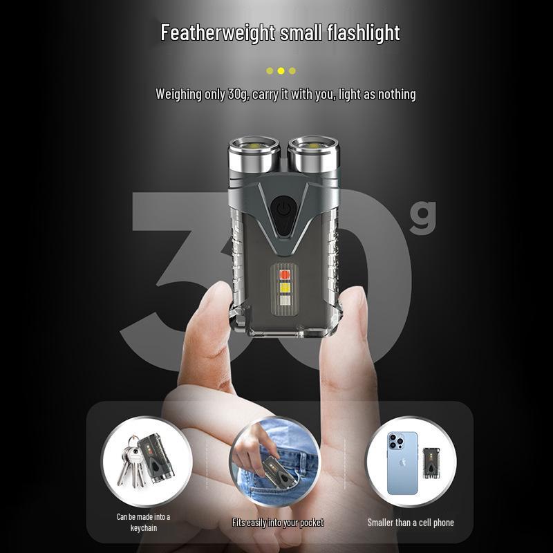 Compact Waterproof Multi-Function Keychain Flashlight with Magnetic Base and Emergency/Bike Warning Light
