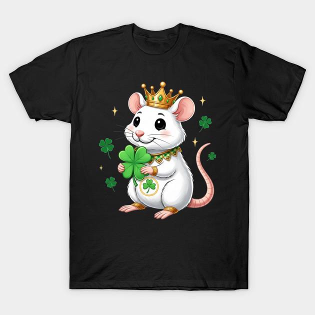 Men Black Print T-shirt Lucky Little Mouse Saint Patricks Day Irish Charm No-Cut Transfer Paper Print Cotton Tshirt 4XL