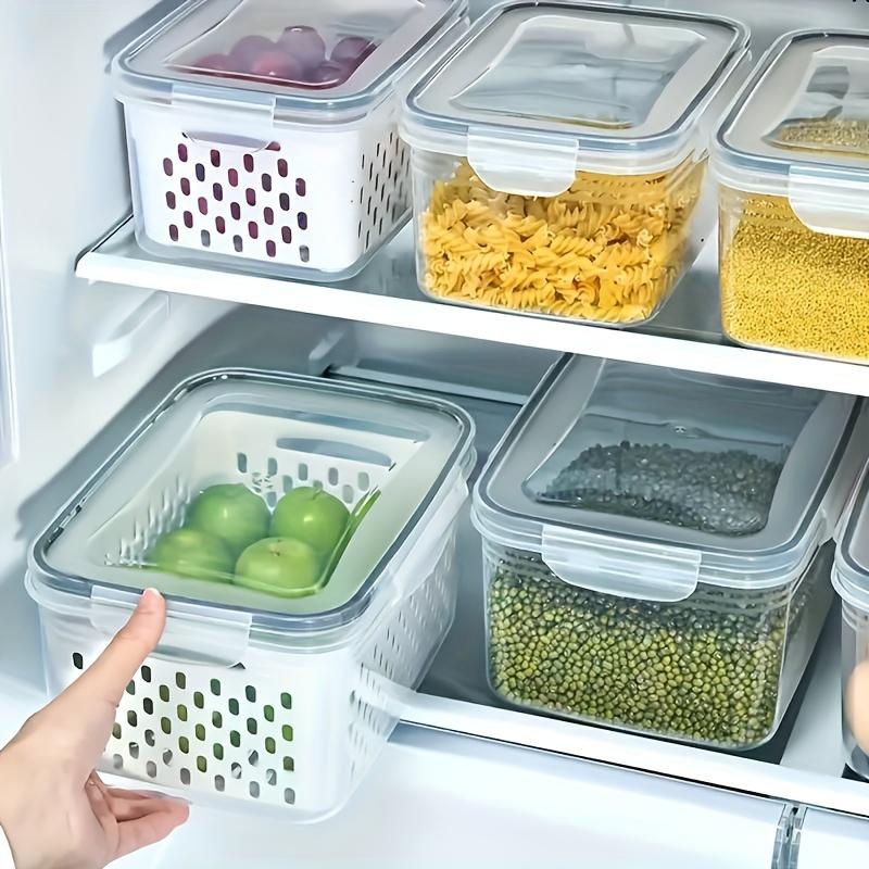 3pcs/Set Transparent Double-layer Fresh-keeping Box, Draining Plastic Box, Refrigerator Specific Refrigerated Sealed Storage Box with Lid