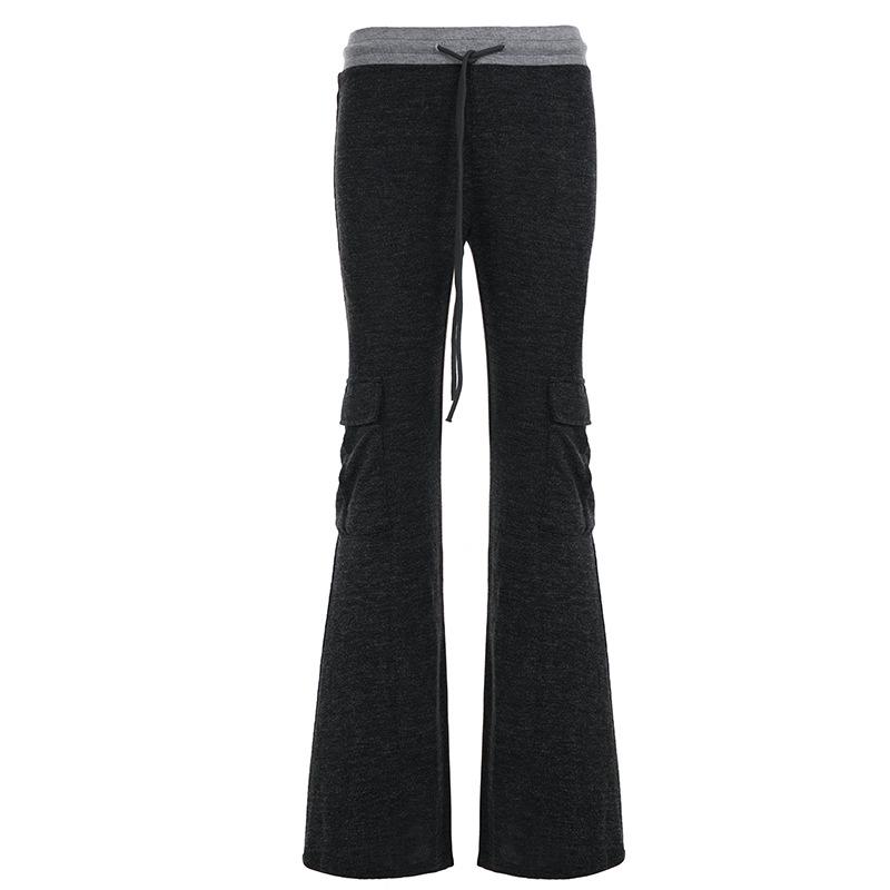 Women s Slim Fit Patchwork Color Block Knit Pants - American Street Style with Drawstring Small серый