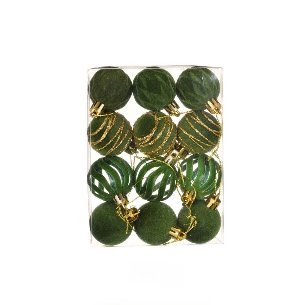 12pcs/Set 4CM Christmas Ball Ornaments Sparkling Velvet Christmas Spheres Plastic Flocking Christmas Tree Props Christmas Party