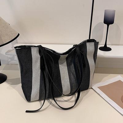 New Simple Vertical Stripe Large Capacity Women's Shoulder Bag Women's Casual Tote Bag Fashion Handbag