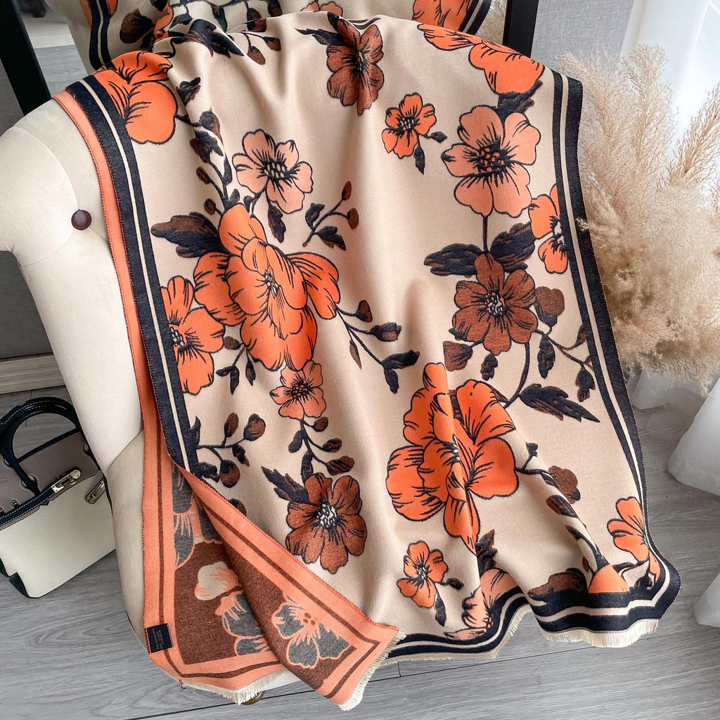Korean Version Double-Sided Printing Imitation Cashmere Scarf Women'S Thickened Winter Warm Scarf Fashion Shawl Scarf