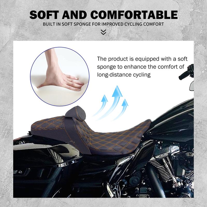 Motorcycle Driver Passenger Seat For Harley Touring Road King Street Glide FLHR FLHX 2009-24 Two Up Front Rear Cushion Backrest