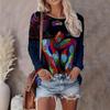 Abstract Tie-Dye 3D Digital Print Loose Fit Womens Crew Neck Long Sleeve T-Shirt Casual Comfort Top