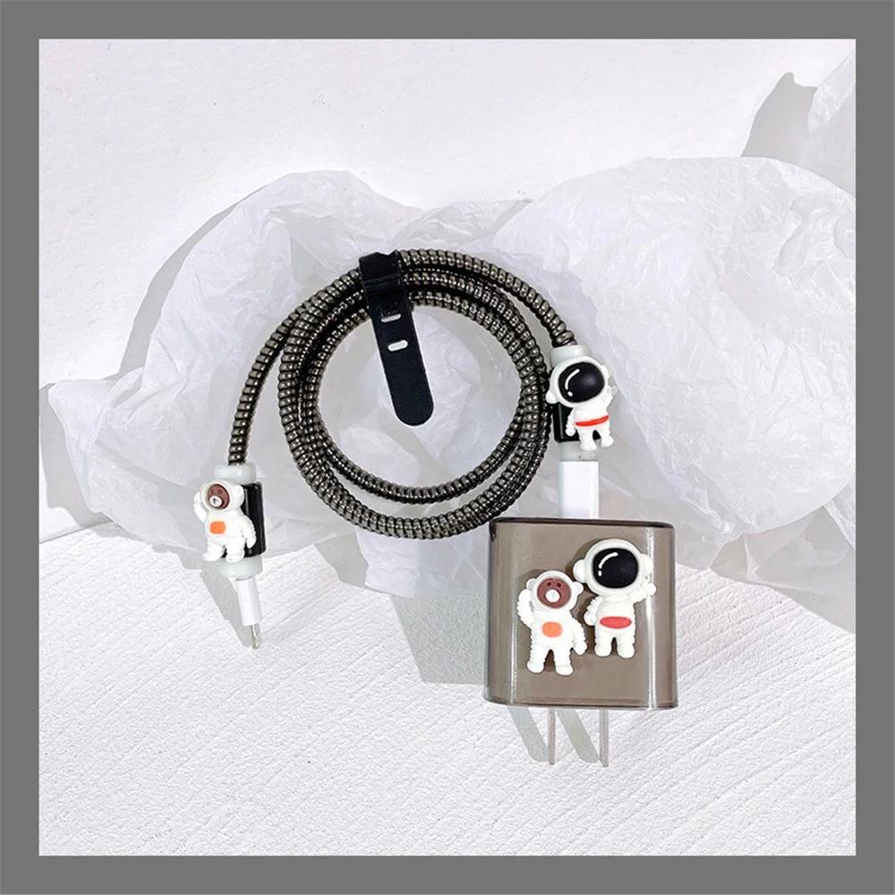 

1Pc Cute Astronaut Love Heart Charging Head Protectors Data Cable Anti-fold Winding Wire Protection Rope Charger Accessories