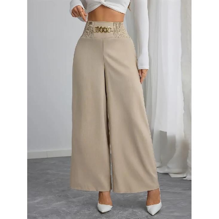 Women's new high waisted slimming style commuting solid color chain spring and autumn wide leg pants