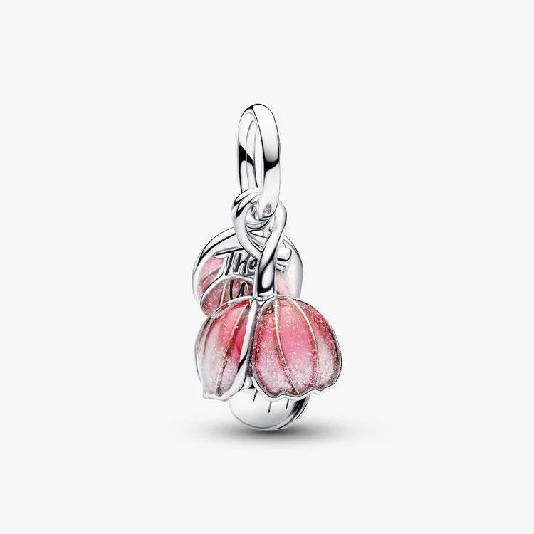 Pandora Two-Tone Blooming Flower Dangle Charm 764453C01 Sterling Silver Gold Plated