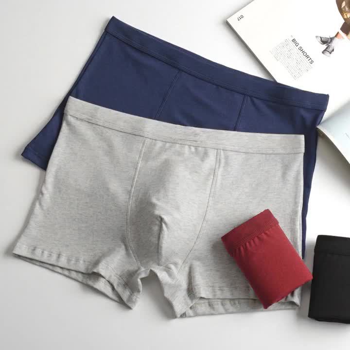 Pure Cotton Men's Underwear Plus Size Mid Waist Breathable and Loose Solid Color Flat Corner Shorts
