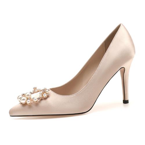 French Wedding Shoes Satin Bridal Heels White High Heels Pointed Toe Elegant