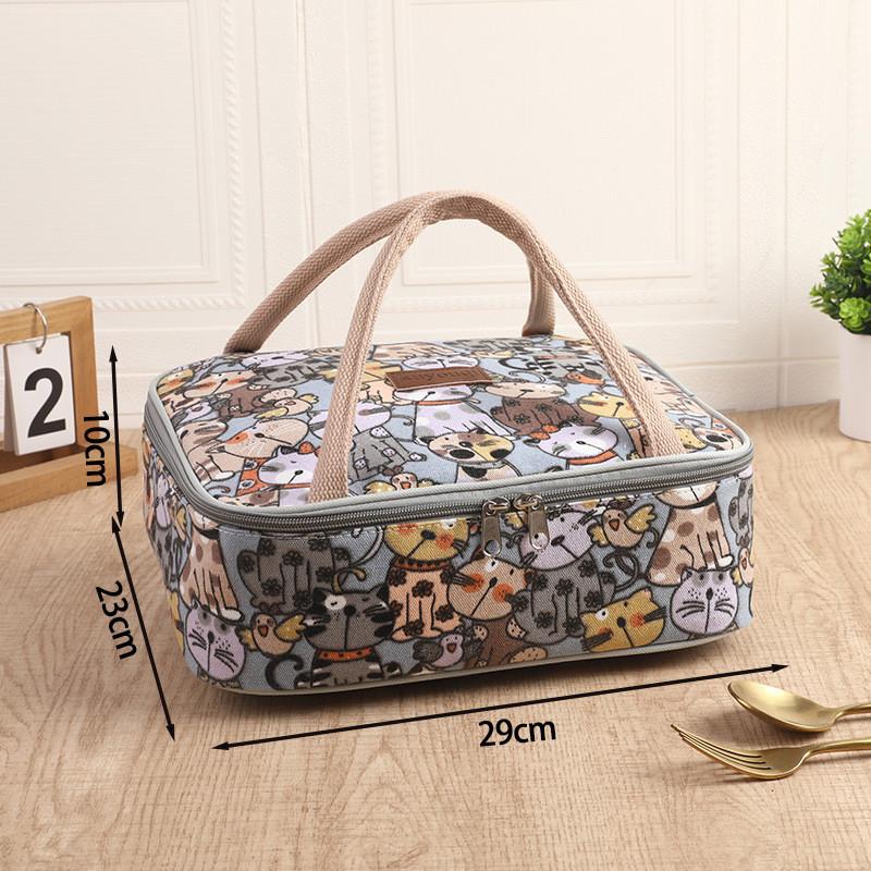 Insulated Canvas Lunch Tote Bag With Thickened Food Container For Students And Office