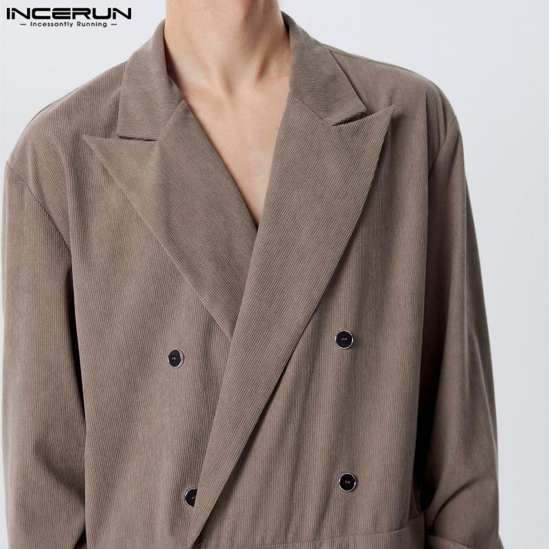 INCERUN Herren Frühling Langarm Korduroy Lange Overalls Lässig Reißverschluss Strampler