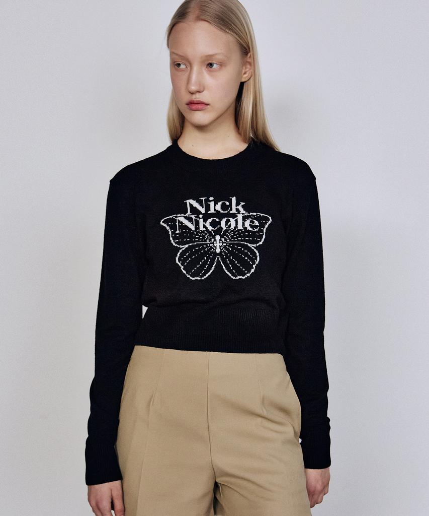 Nigaennikol Cashmere Butterfly Signature Crop Knit_Black