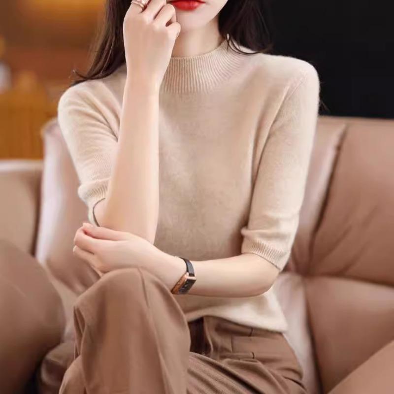 Pulover Tricotat pentru Femei Gât Rotund Mânecă Medie Pulover Tricotat Ediție Coreeană Top Interior de Fund