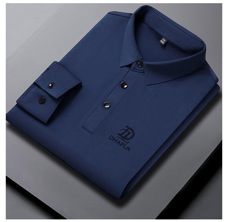 New Autumn Seamless High Elastic Long Sleeve Men's Business Casual Polo Shirt