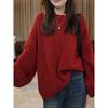 Red Top Trendy Retro Style Casual Sweater 2025 Spring and Autumn New Sweater