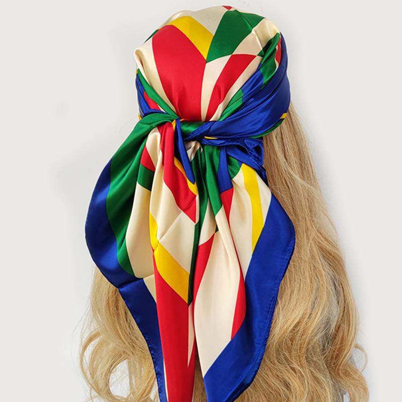 Four Seasons Square Kerchief Popular 90X90CM Stripe Shawls Fashion New Sunscreen Bandannas Europe And America Silk Scarves