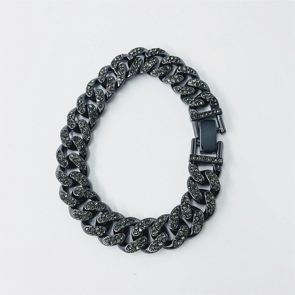 New Street Trendsetter: Double Row Full Diamond Alloy Hip Hop Cuban Chain Bracelet Necklace, 12.5mm, European & American Style.