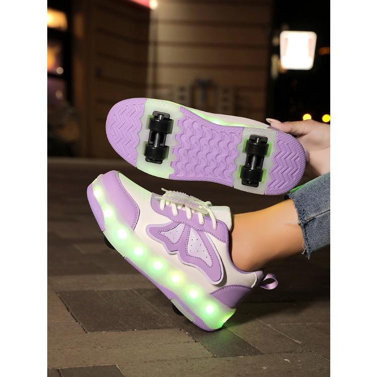 29-40 Boys Four-wheel Running Shoes Detachable Flat Shoes Rechargeable USB Luminous Sports Light Shoes Girls Roller Skates Boys Shoes